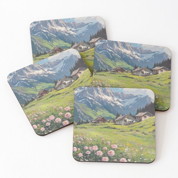 Item preview, Alpine Bloom – Peaceful Mountain Village with Wildflower Meadow designed and sold by AchaRat.