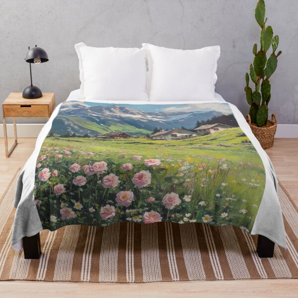 Item preview, Alpine Bloom – Peaceful Mountain Village with Wildflower Meadow designed and sold by AchaRat.