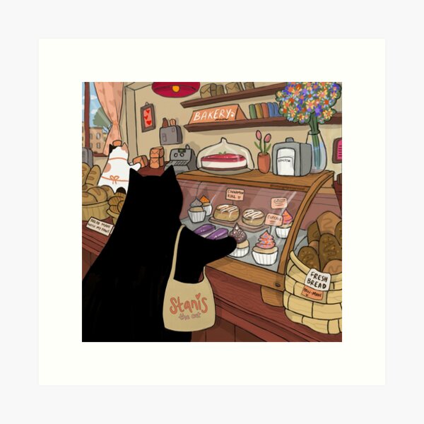 Vista previa del artículo con la obra «Stanis en la panadería», diseñado y vendido por Stanis the Cat.