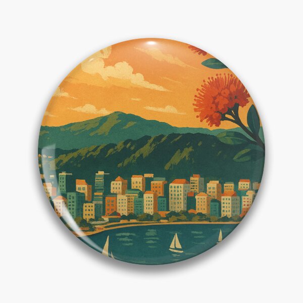 Item preview, Wellington Waterfront with Pohutukawa Trees and Sailboats designed and sold by Places On Earth.