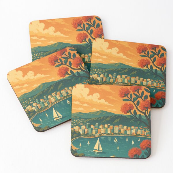 Item preview, Wellington Waterfront with Pohutukawa Trees and Sailboats designed and sold by Places On Earth.