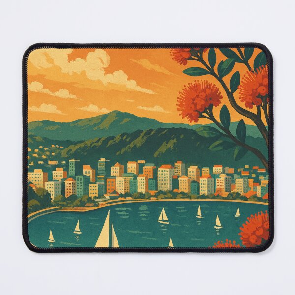 Item preview, Wellington Waterfront with Pohutukawa Trees and Sailboats designed and sold by Places On Earth.