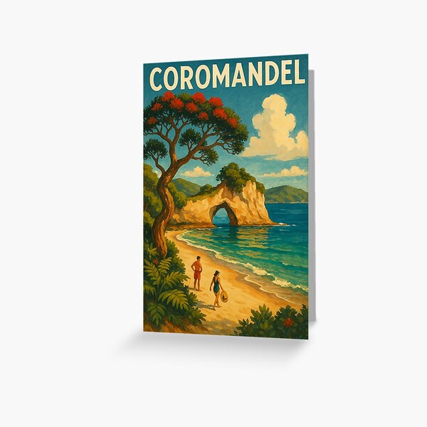 Item preview, Coromandel Coast with Cathedral Cove and Pohutukawa designed and sold by placesonearth.