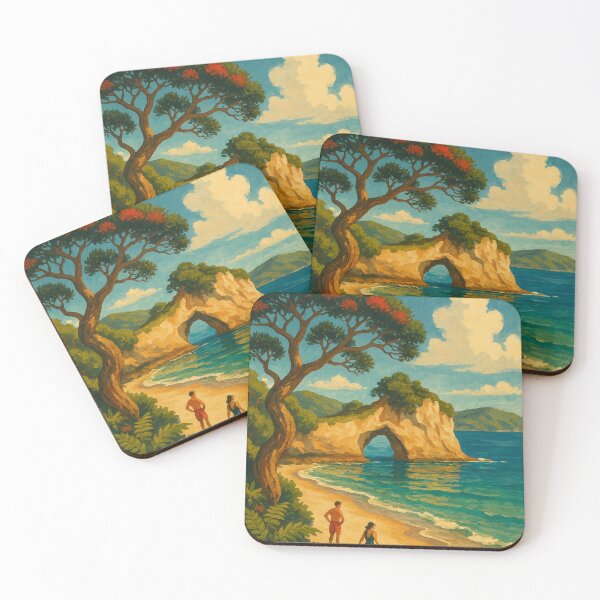 Item preview, Coromandel Coast with Cathedral Cove and Pohutukawa designed and sold by Places On Earth.