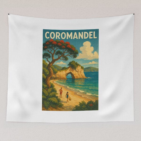 Item preview, Coromandel Coast with Cathedral Cove and Pohutukawa designed and sold by Places On Earth.