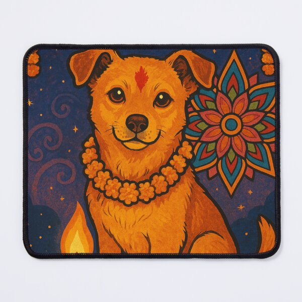 Item preview, Tihar Festival Dog with Marigold Garland and Oil Lamp designed and sold by Places On Earth.
