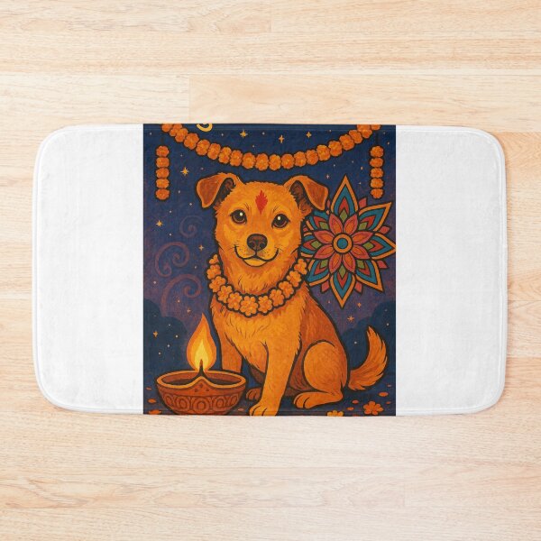 Item preview, Tihar Festival Dog with Marigold Garland and Oil Lamp designed and sold by Places On Earth.