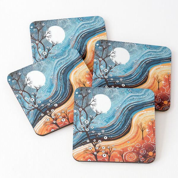Item preview, Aboriginal Inspired Dot Art - With Full Moon designed and sold by GrinGalore.