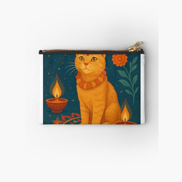 Item preview, Tihar Festival Cat Diwali with Marigold Garland and Oil Lamp designed and sold by Places On Earth.