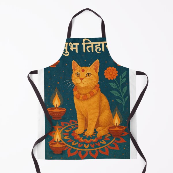Item preview, Tihar Festival Cat Diwali with Marigold Garland and Oil Lamp designed and sold by Places On Earth.