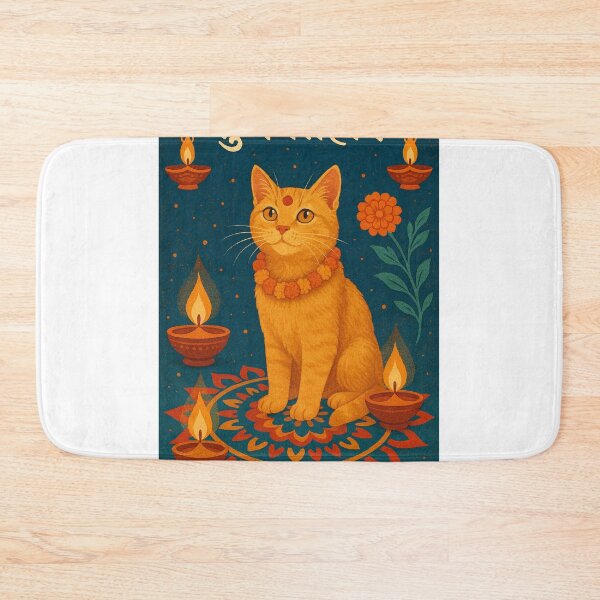 Item preview, Tihar Festival Cat Diwali with Marigold Garland and Oil Lamp designed and sold by Places On Earth.