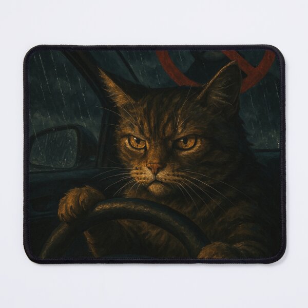 Item preview, Angry Cat Driving Tesla in Rain with Protest Mood designed and sold by Places On Earth.