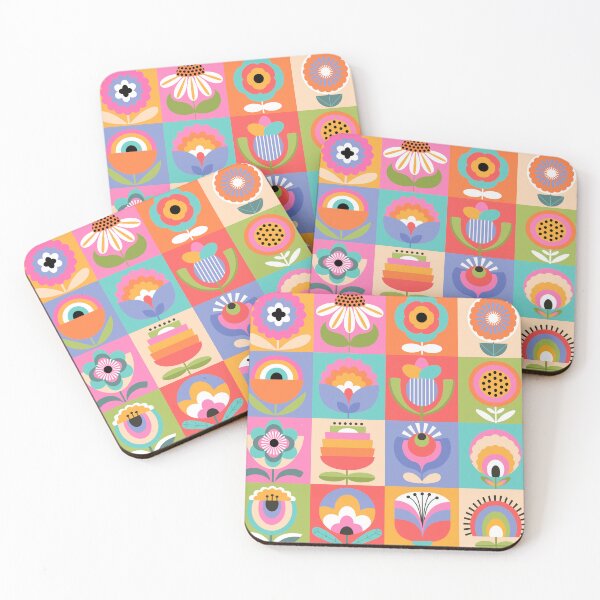 Item preview, Spring and midsummer time colorful pastels rainbow cheerful blooms retro flowers in checks designed and sold by artgeige.