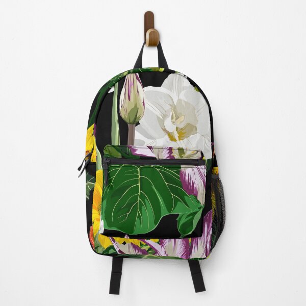 Item preview, Freesia, tulips, sunflowers flowers pattern on black background. designed and sold by MatyKotiv.