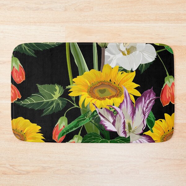 Item preview, Freesia, tulips, sunflowers flowers pattern on black background. designed and sold by MatyKotiv.
