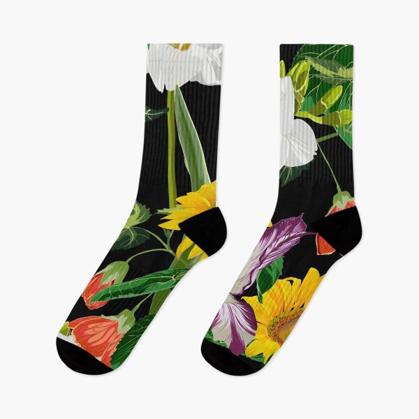 Item preview, Freesia, tulips, sunflowers flowers pattern on black background. designed and sold by MatyKotiv.