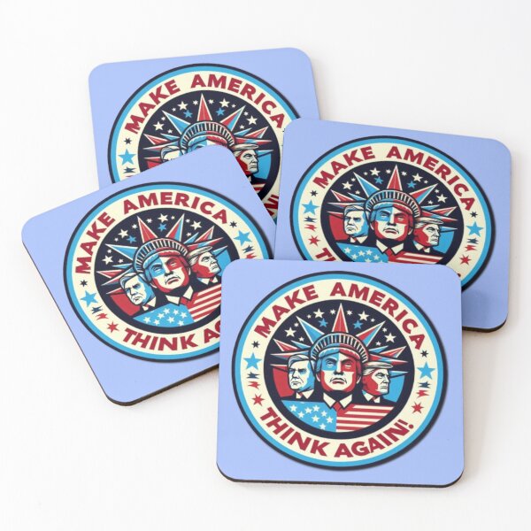 Item preview, Political banner on round shield opposing Trump's MAGA, with slogan: Make America think again  designed and sold by JaroDesign2023.