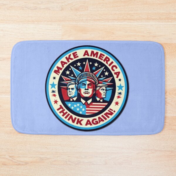 Item preview, Political banner on round shield opposing Trump's MAGA, with slogan: Make America think again  designed and sold by JaroDesign2023.