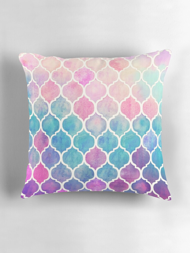 Thumbnail 3 of 4, Pillow, Rainbow Pastel Watercolor Moroccan Pattern designed and sold by micklyn.