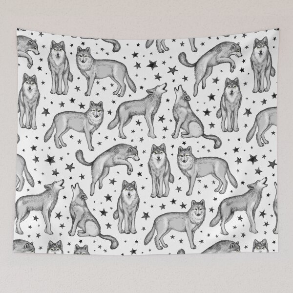 Item preview, Wolves and Stars on White designed and sold by micklyn.