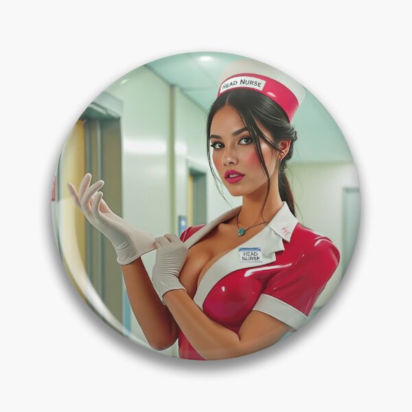 Item preview, Naughty Nurse in Red Latex - Sexy Brunette with Latex Gloves - Nurse Pinup Art designed and sold by Nico Simon Princely.