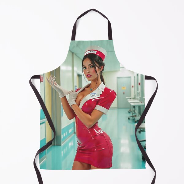Item preview, Naughty Nurse in Red Latex - Sexy Brunette with Latex Gloves - Nurse Pinup Art designed and sold by Nico Simon Princely.