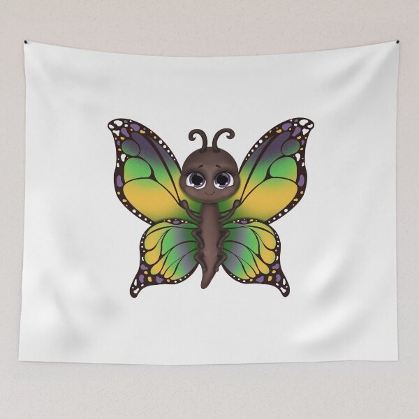 Item preview, Cute Butterfly Character – Whimsical Green and Yellow Wings with Big Eyes designed and sold by Colibri-art.