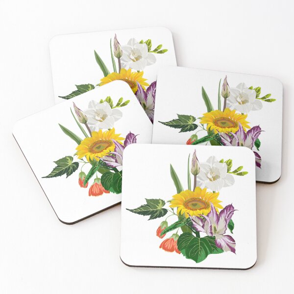Item preview, Freesia, sunflower, tulips and leaves. Card element with floral illustration. Bouquet of flowers with exotic Leaf. designed and sold by MatyKotiv.