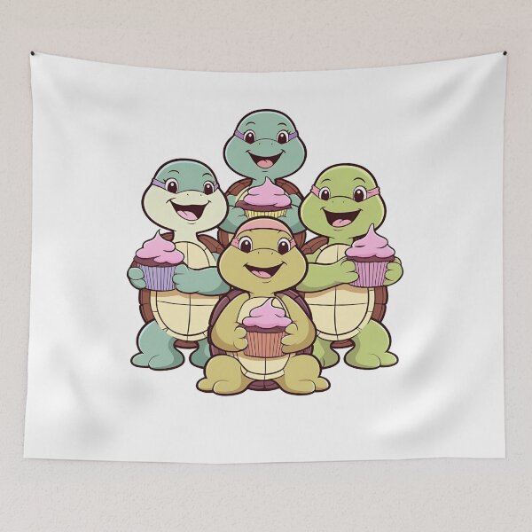 Item preview, Cute Turtles Holding Cupcakes – Adorable Cartoon Art designed and sold by GrafiShop.