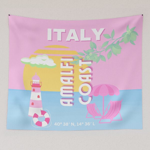Item preview, Italy Travel art, Amalfi Coast, Preppy Travel, Pink designed and sold by Magic Love Art Print.