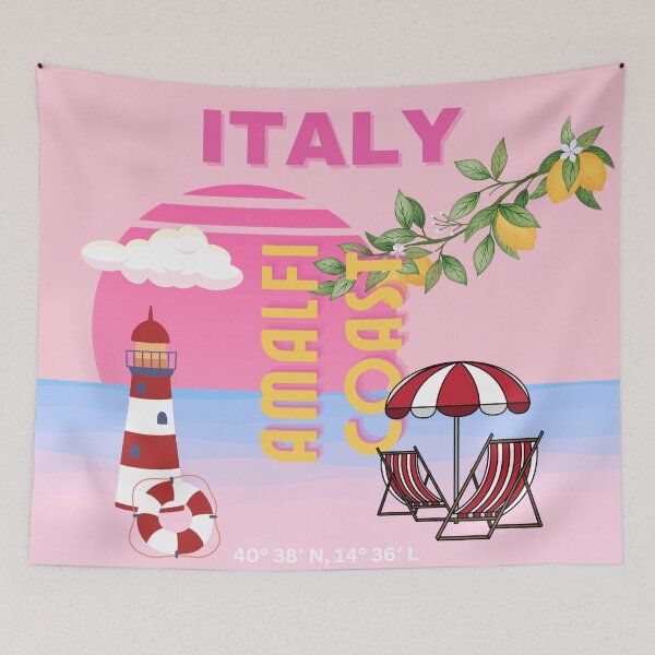 Item preview, Amalfi Coast, Preppy Travel, Pink designed and sold by Magic Love Art Print.