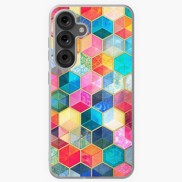 Vista previa del artículo con la obra «Cubos de panal de cristal bohemio: patrón hexagonal colorido», diseñado y vendido por micklyn.