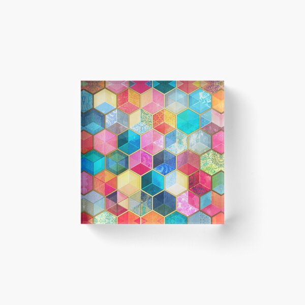 Item preview, Crystal Bohemian Honeycomb Cubes - colorful hexagon pattern designed and sold by micklyn.