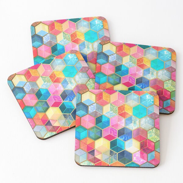 Aperçu de l'œuvre Cubes en nid d'abeille en cristal de Bohême - motif hexagonal coloré créée et vendue par micklyn.