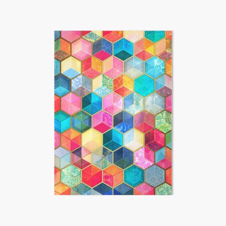 Aperçu de l'œuvre Cubes en nid d'abeille en cristal de Bohême - motif hexagonal coloré créée et vendue par micklyn.