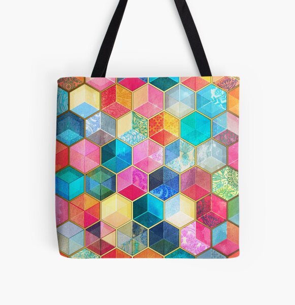 Item preview, Crystal Bohemian Honeycomb Cubes - colorful hexagon pattern designed and sold by micklyn.