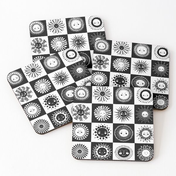 Item preview, sunshine messenger- cute fun adorable positive radiating suns in black and white geometric checkers pattern designed and sold by artgeige.