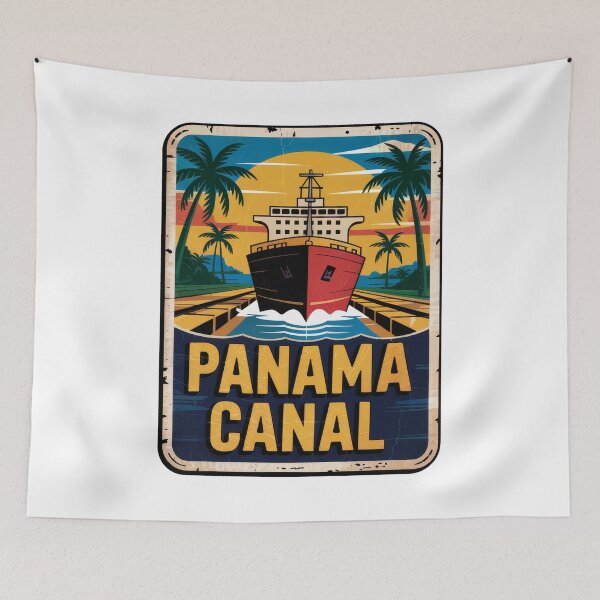 Item preview, Panama Canal Vintage Retro Design – Vintage boat trip through tropical landscape designed and sold by pod24.