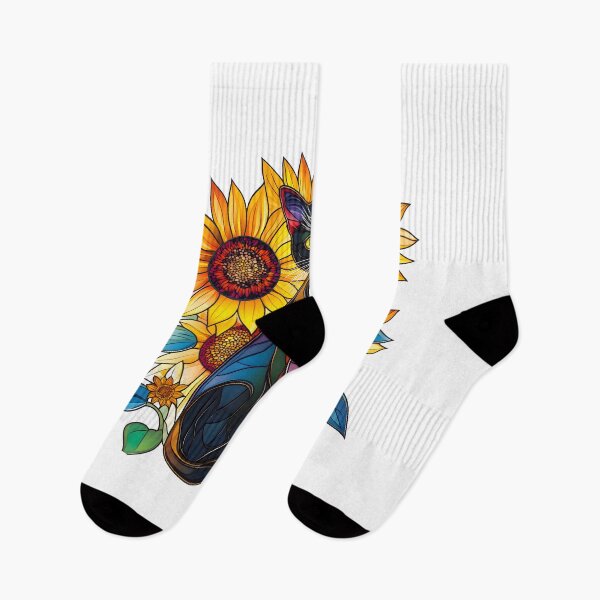 Item preview, Stained Glass Black Cat & Sunflowers  designed and sold by LOBO VALENTI.