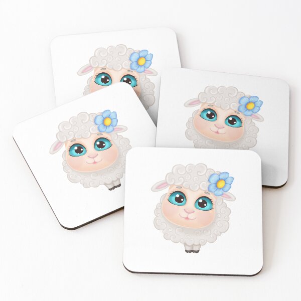 Item preview, Cute Fluffy Lamb – Whimsical White Sheep with Big Eyes and Blue Flower designed and sold by Colibri-art.