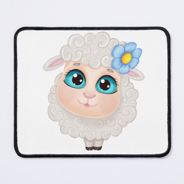 Item preview, Cute Fluffy Lamb – Whimsical White Sheep with Big Eyes and Blue Flower designed and sold by Colibri-art.