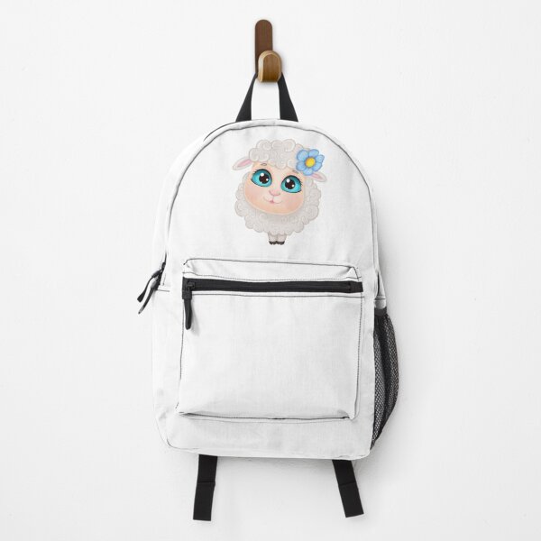 Item preview, Cute Fluffy Lamb – Whimsical White Sheep with Big Eyes and Blue Flower designed and sold by Colibri-art.