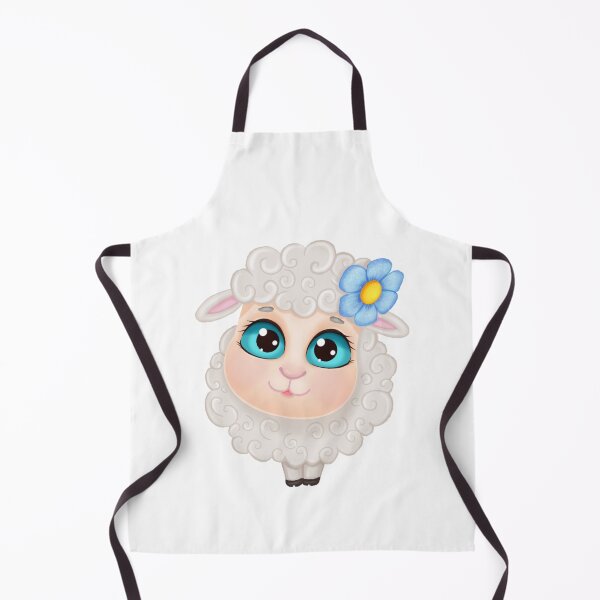 Item preview, Cute Fluffy Lamb – Whimsical White Sheep with Big Eyes and Blue Flower designed and sold by Colibri-art.