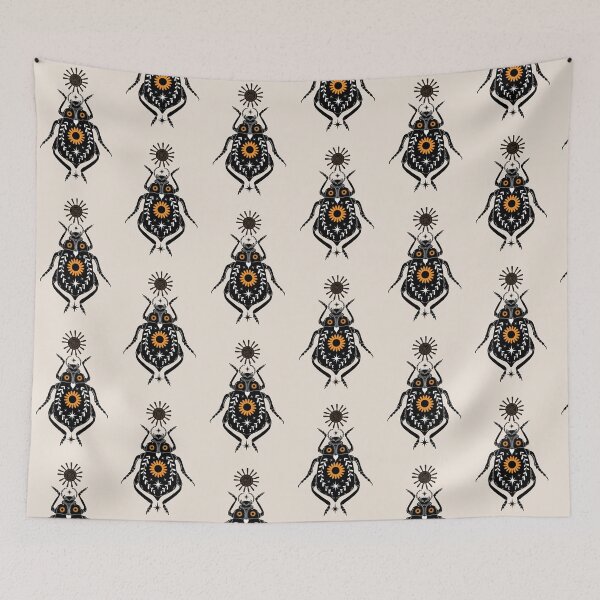 Item preview, tribal floral boho magical beetle in black white yellow designed and sold by artgeige.