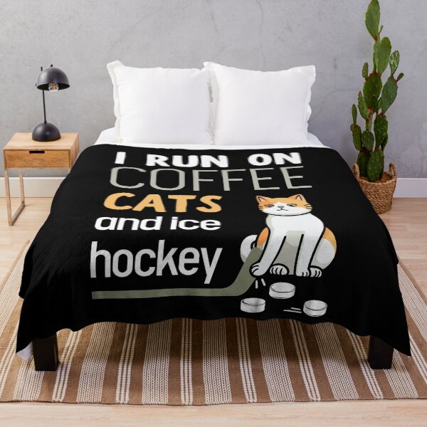 Item preview, I Run On Coffee, Cats and Ice Hockey, funny ice hockey drawing when hockey is life designed and sold by KlaraMacinka.