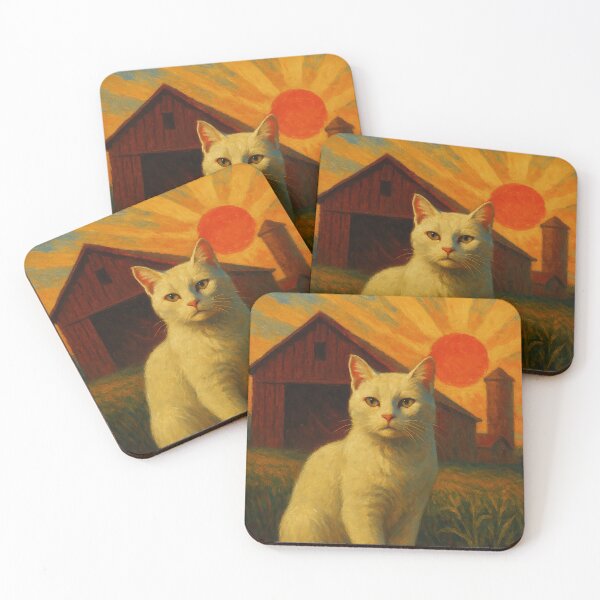 Item preview, Dawn of the Farm – White Moggy in Socialist Realism Style designed and sold by LesChatsArt.