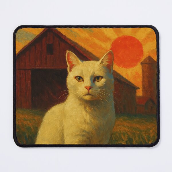 Item preview, Dawn of the Farm – White Moggy in Socialist Realism Style designed and sold by LesChatsArt.