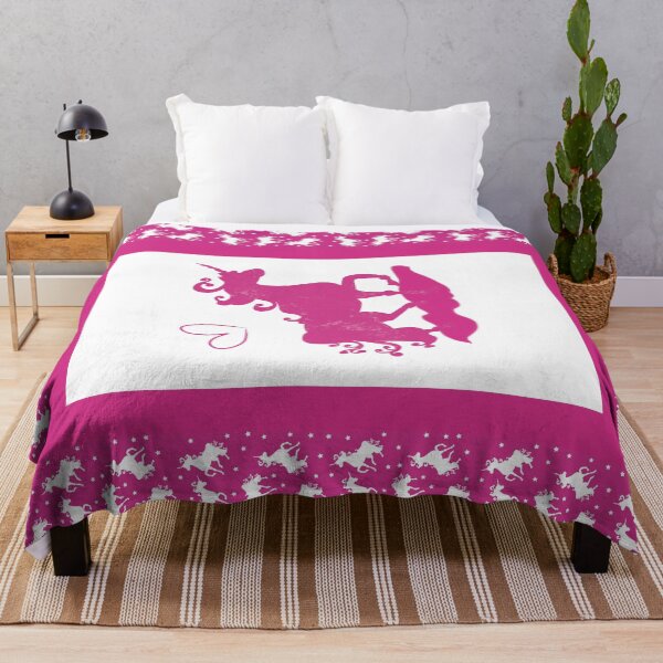 Einhorn mit Herz in Rosa und Pink mit Bordüre Fleecedecke