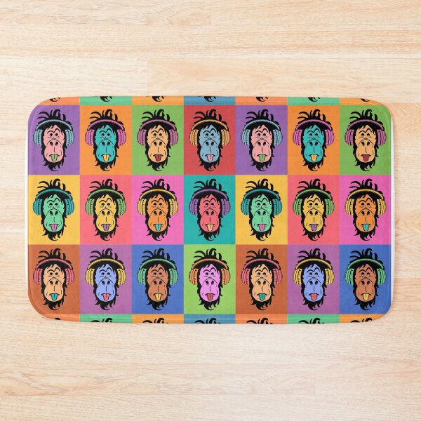 Item preview, pop art style fun grumpy sassy cheeky monkey colorful rainbow portraits in headphones pattern designed and sold by artgeige.