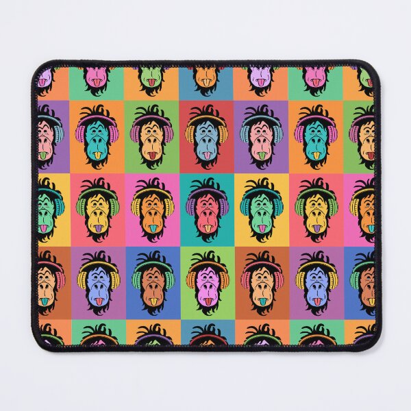 Item preview, pop art style fun grumpy sassy cheeky monkey colorful rainbow portraits in headphones pattern designed and sold by artgeige.